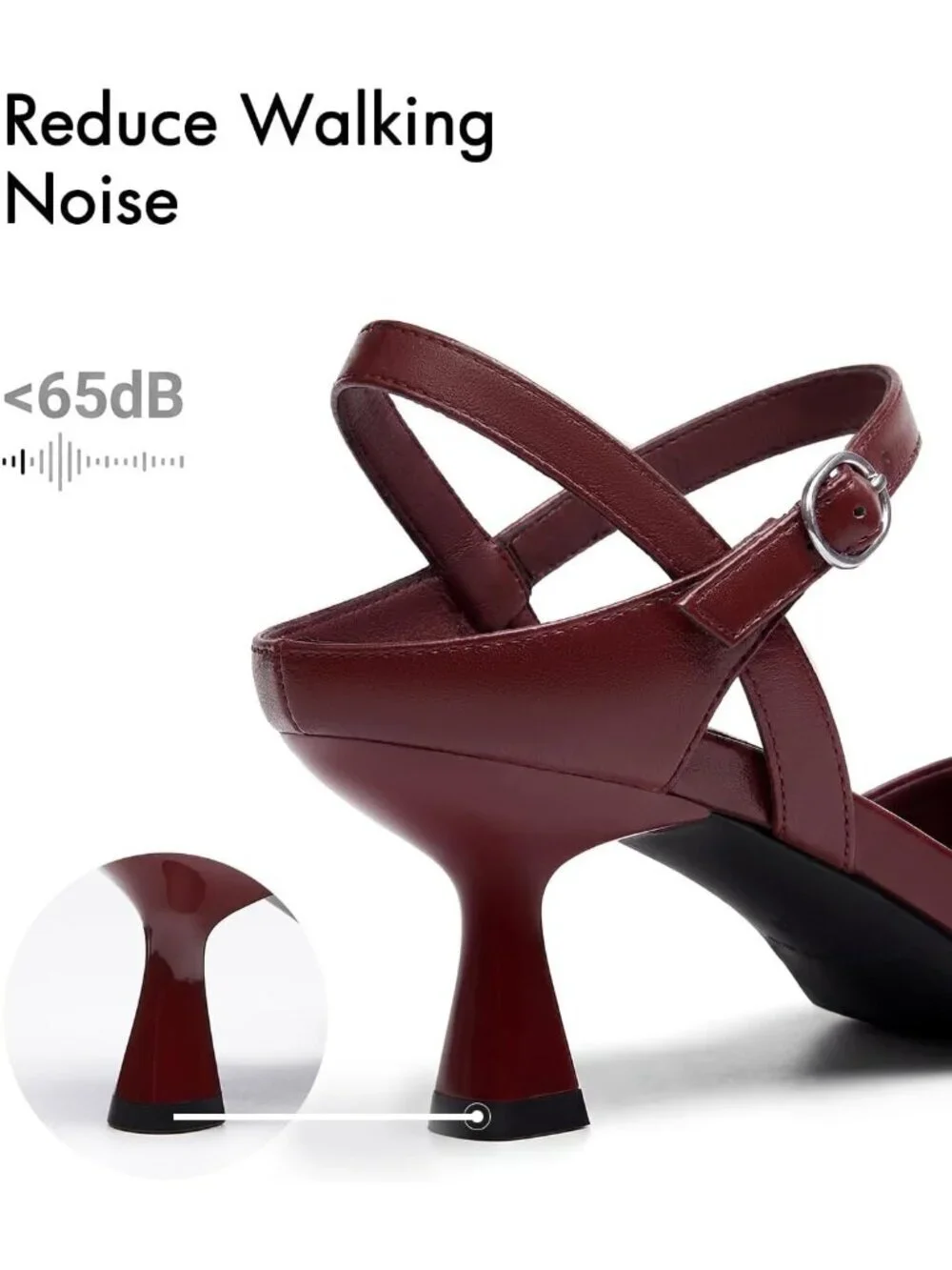Women's Burgundy Kitten Heels Closed Pointed Toe Pumps Adjustable Strap Shoes